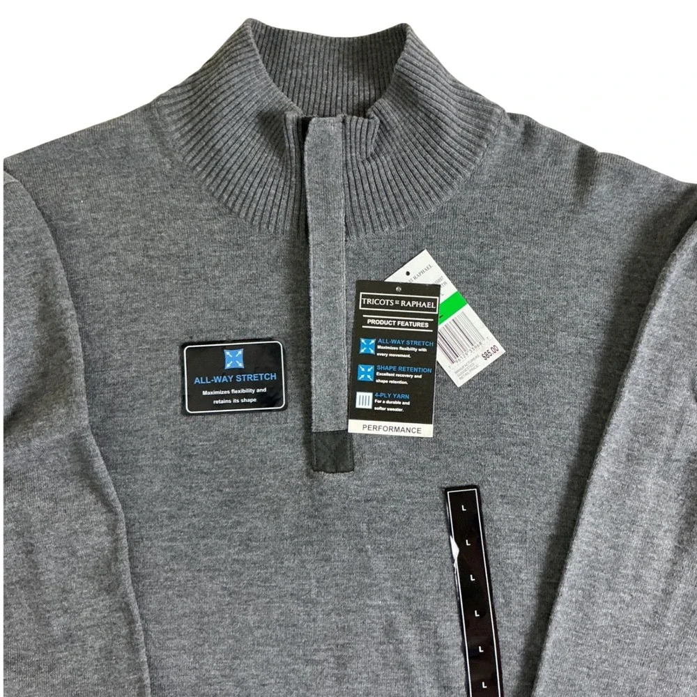 Tricots St Raphael Quarter Zip Sweater Mens L Gray Iron Htr Performance Stretch